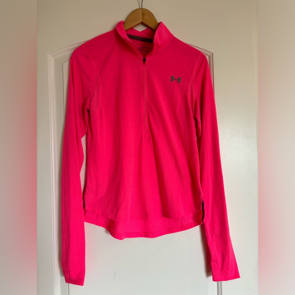 Under Armour neon pink lightweight 3/4 zip top, size M